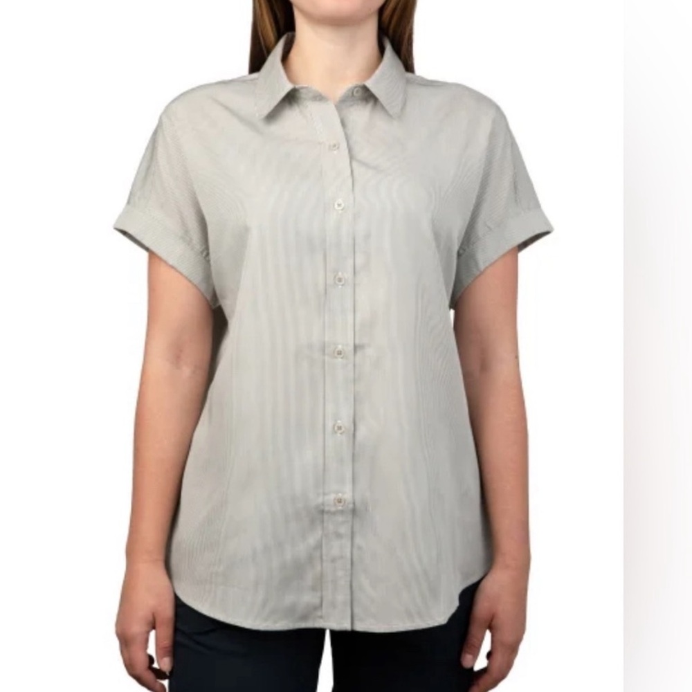 Women's Pinstriped Baggy Button Down T Shirt